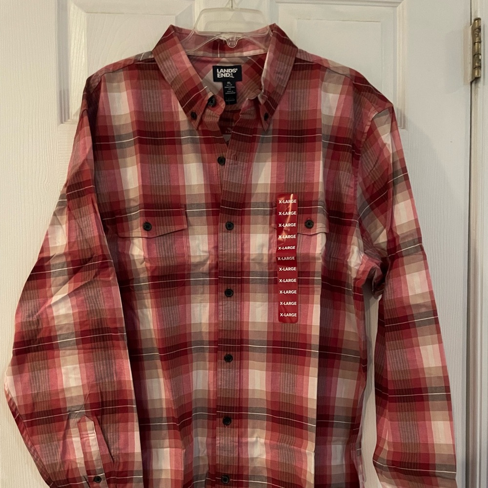 New Mens Lands End Light Weight Flannel Shirt Red Size XL